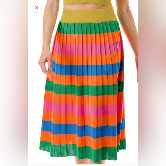 Women’s Colorful Rainbow Striped Cropped Shirt & Pleated Maxi Skirt Set Sz Large - Picture 3 of 12